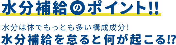 水分補給のポイント!!水分は体でもっとも多い構成成分! 水分補給を怠ると何が起こる!?